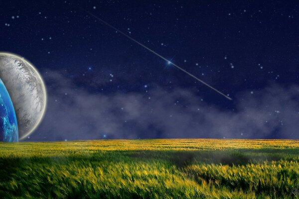 Immagine creativa della Luna e dei pianeti nel cielo stellato