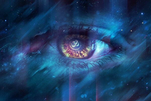 Cosmic background with a female eye