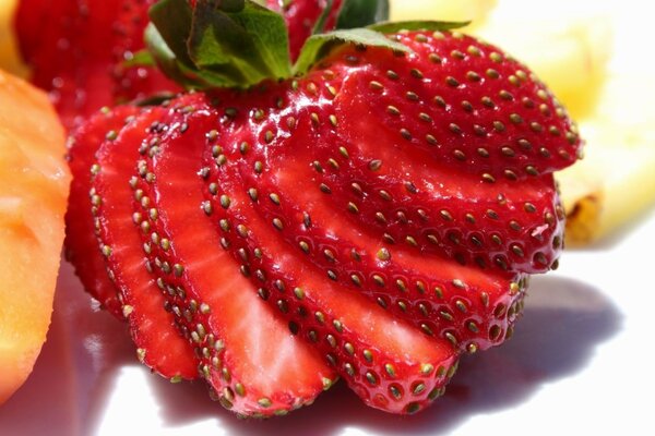 Bright red sliced strawberries