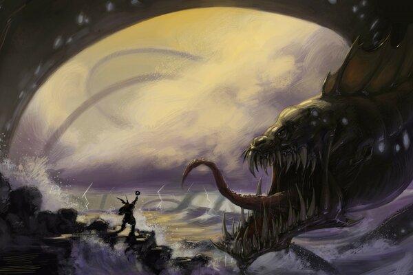 Fantasy-Monsterkopf und Mond