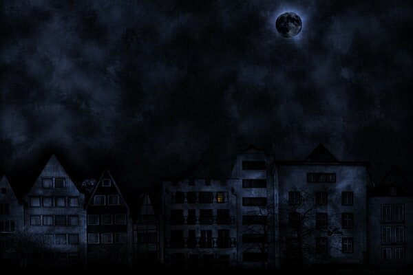 The city in an eerie dark light