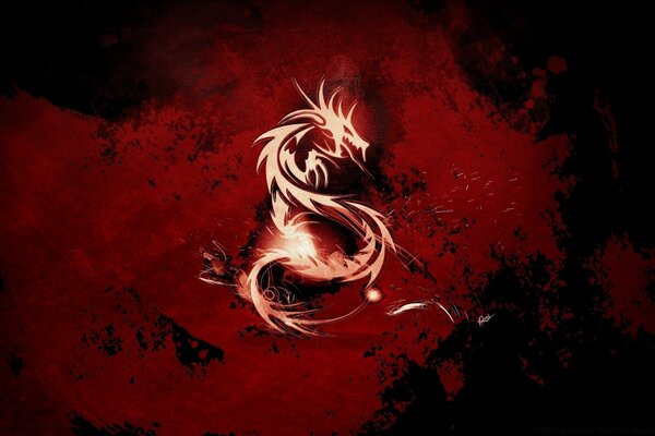 Fire dragon on a red background