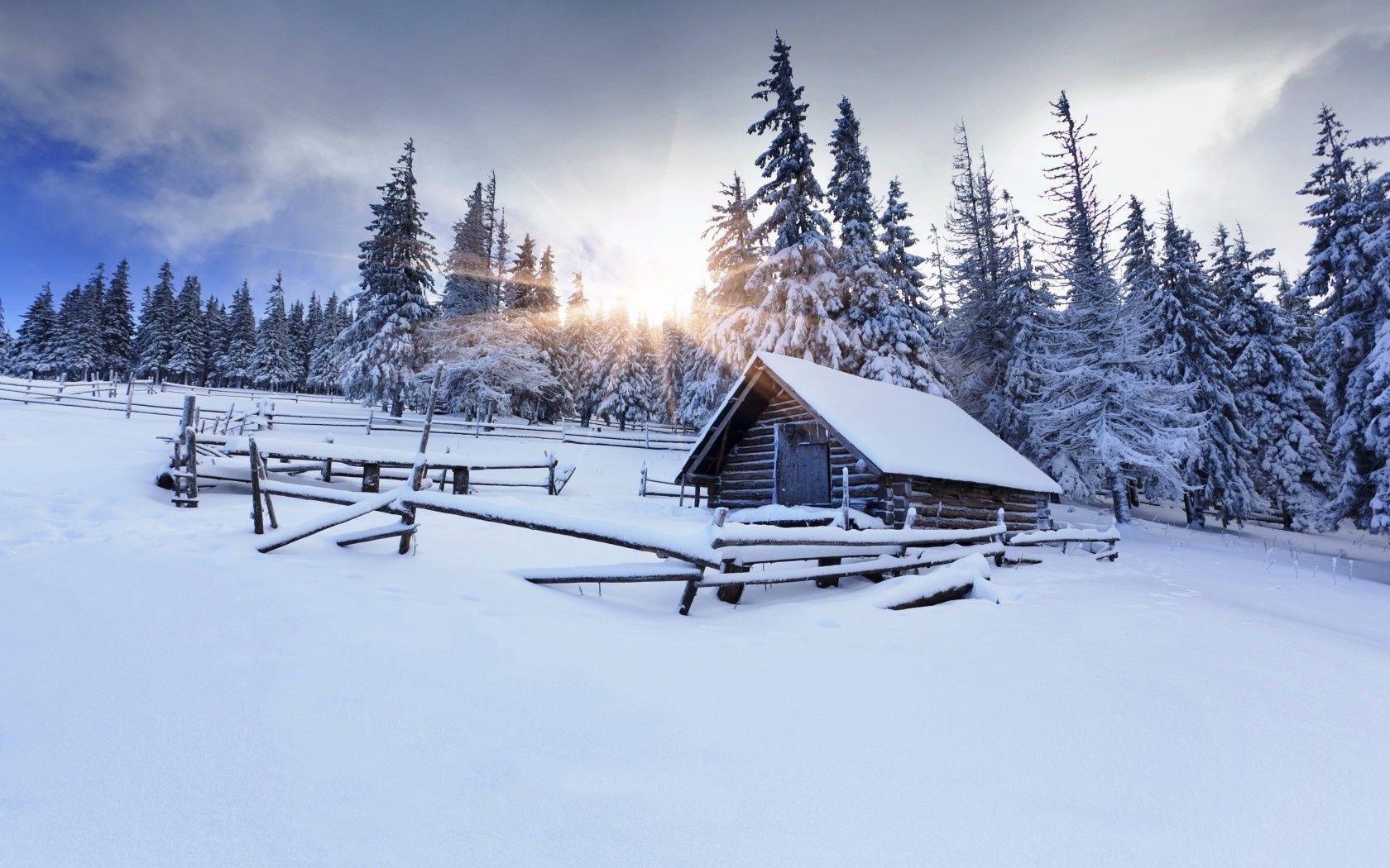 The cabin woods winter barn fence. Android wallpapers for free.