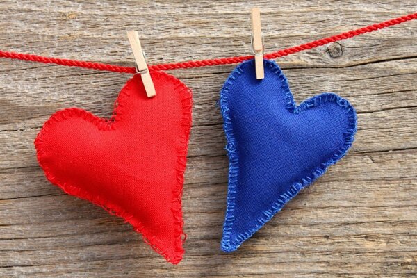 Romantic rag hearts in red and blue