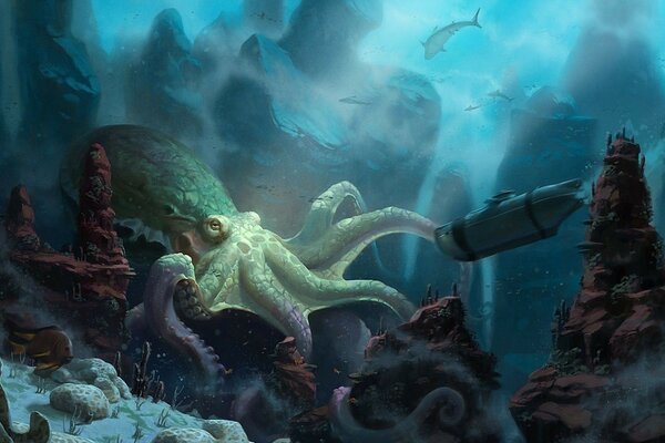 الأخطبوط في العالم تحت الماء