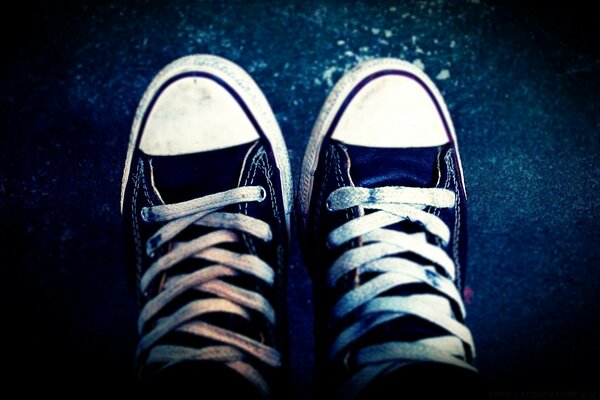 Sneakers are blue in the grunge style