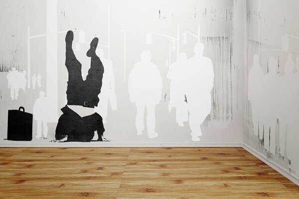 Drawings of people on the wall. White