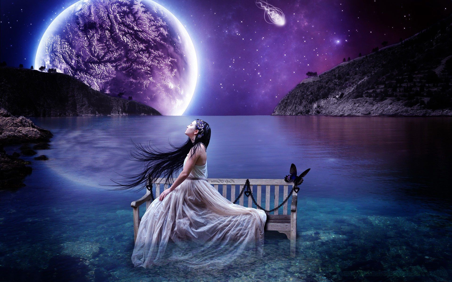 fantasy moon water astronomy light sky planet travel sun galaxy ocean mystery astrology evening dark