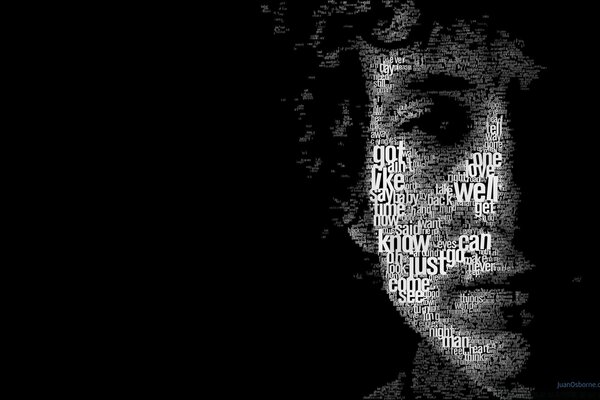 Portrait of a man we are made of Latin letters on a black background