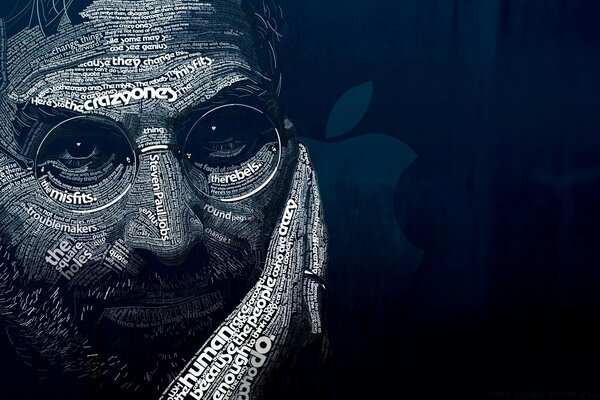 Illustration avec des inscriptions sur le portrait de Steve Jobs