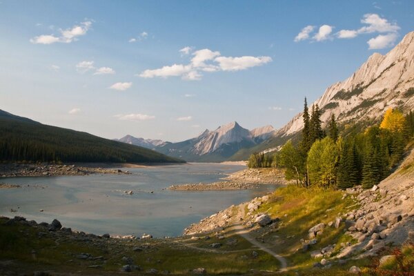 View of the lake, mountains and forest