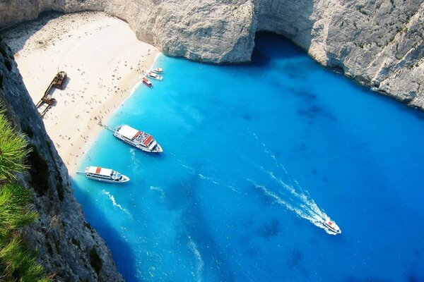 The beauty and power of nature. The beach in the cliff gorge