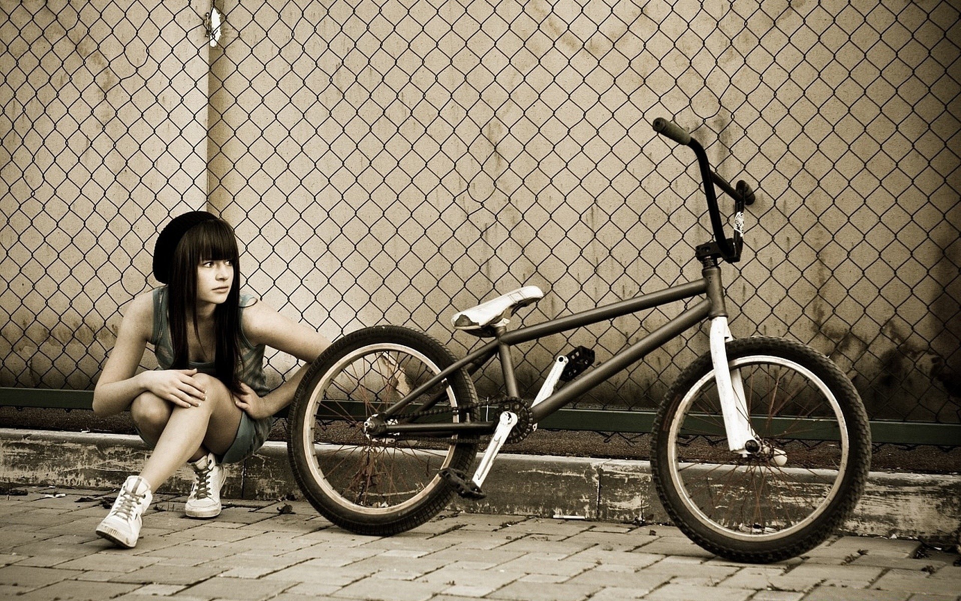 urban wheel bike one adult girl woman vehicle street child