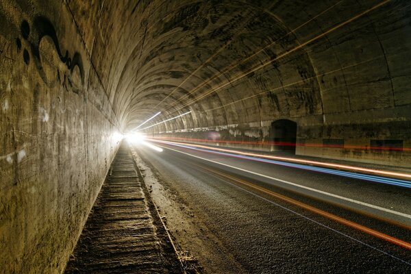 City tunnel with a flash of light