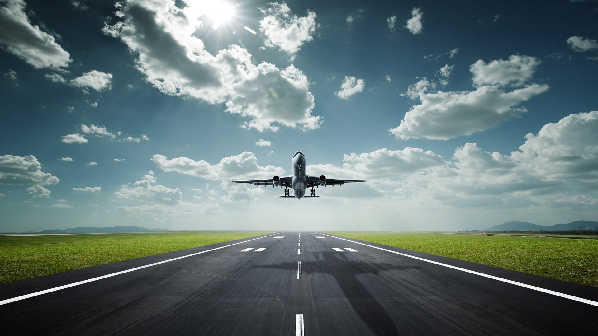 runway transportation system airplane asphalt aircraft airport vehicle sky travel tarmac road fast traffic jet flight