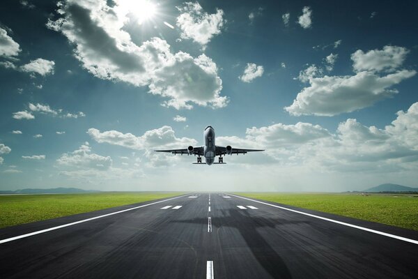 A plane taking off from the runway