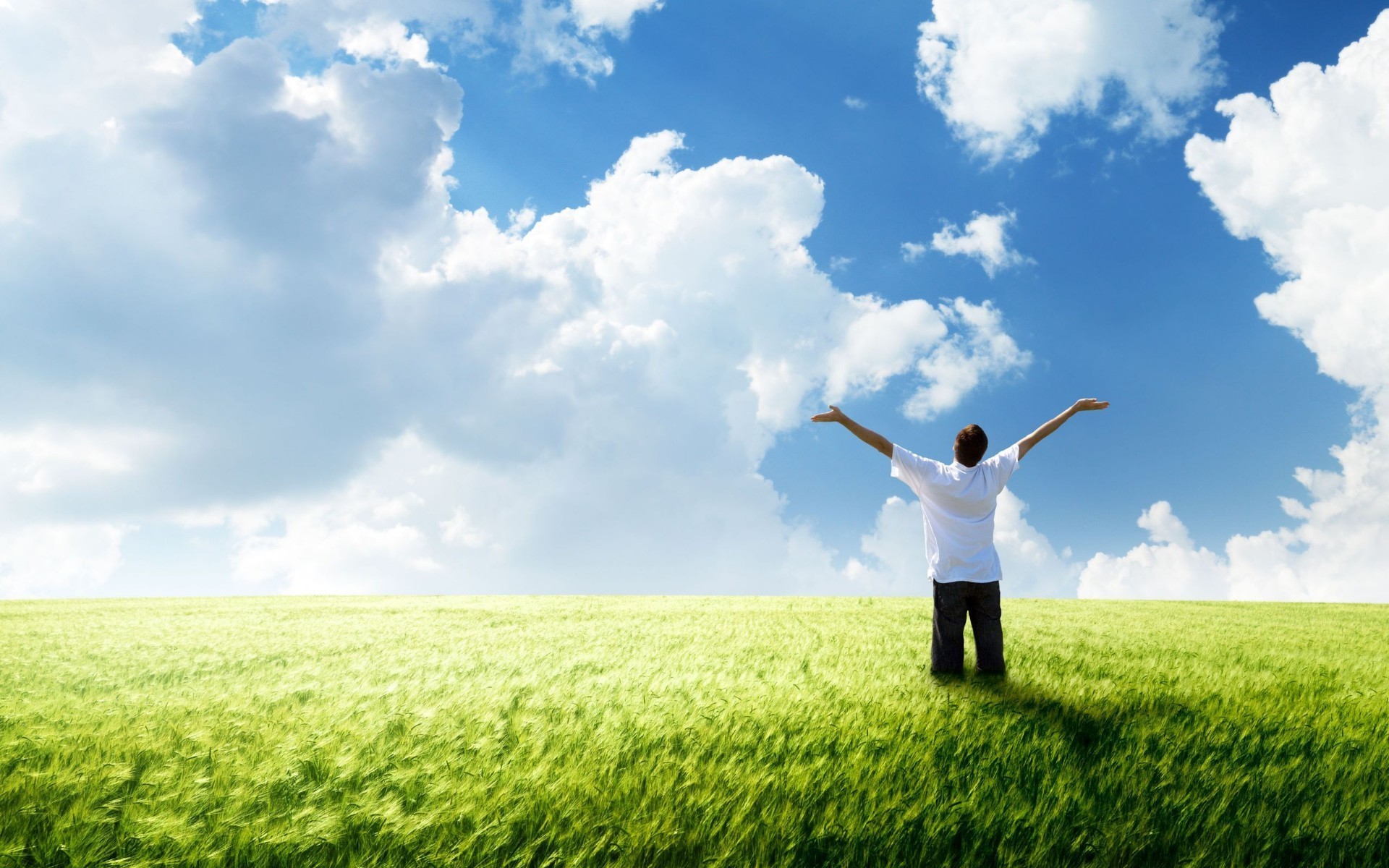 men field grass hayfield sky sun nature landscape summer freedom pasture cloud fair weather rural