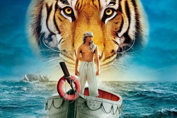 Sinbad the navigator on the background of a tiger