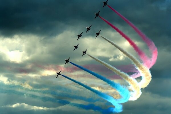 Airplane pilots perform aerobatics