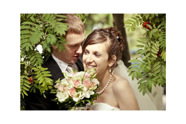 Wedding photo of a happy couple