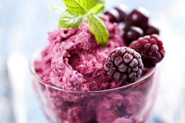 Blackcurrant ice cream, with the addition of raspberries