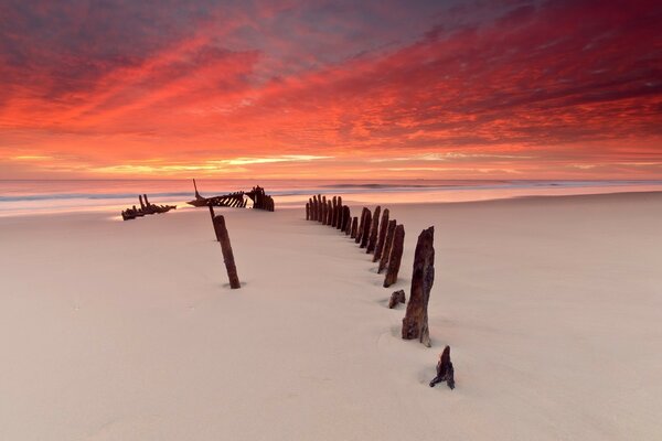 Sunset over a sandy beach