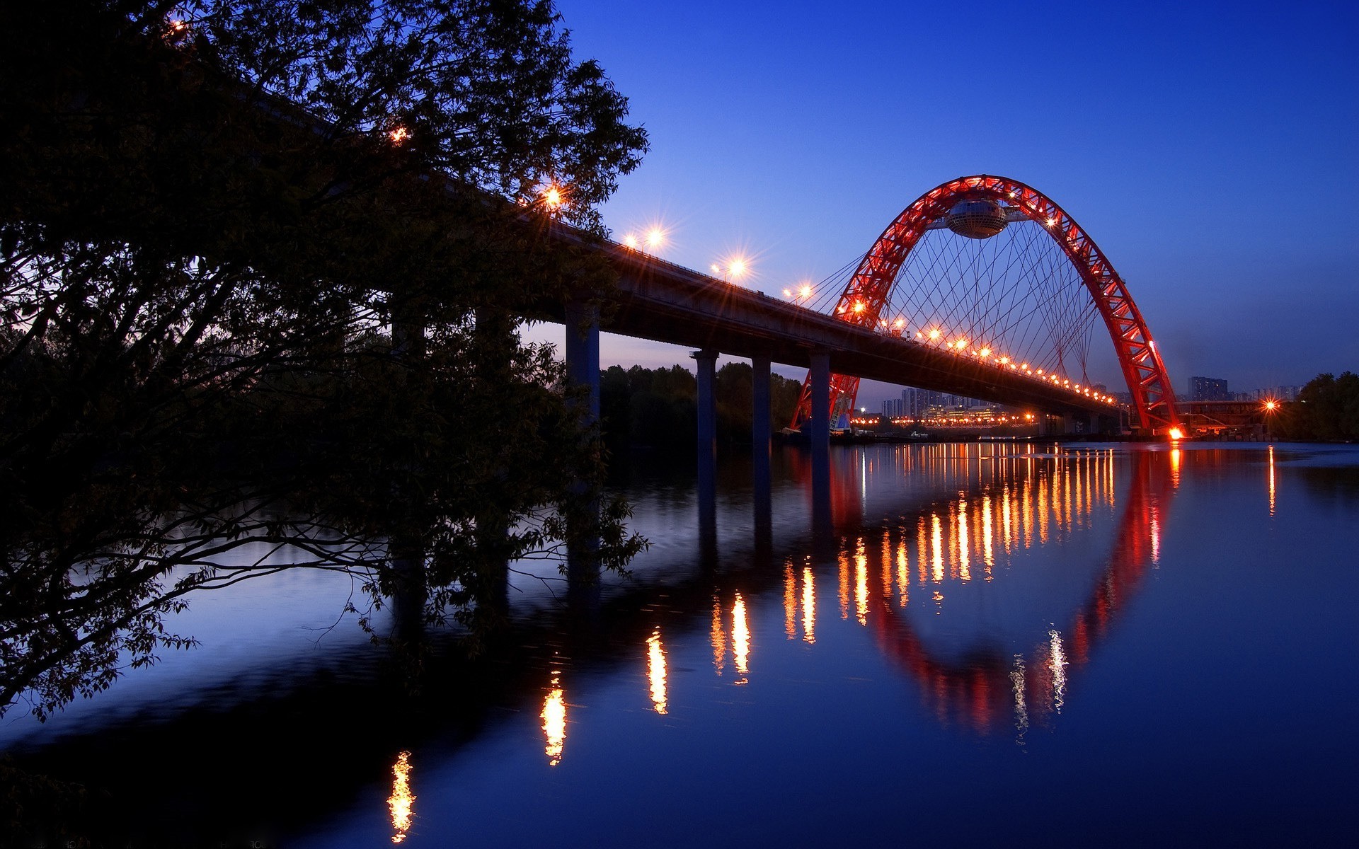 bridges water reflection bridge evening sunset sky dusk light dawn travel river outdoors