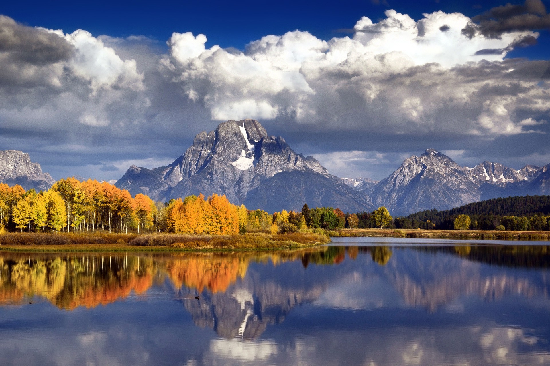 lake reflection landscape mountain water snow nature scenic wood sky fall dawn