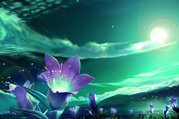 Magical flowers bloom on a full moon