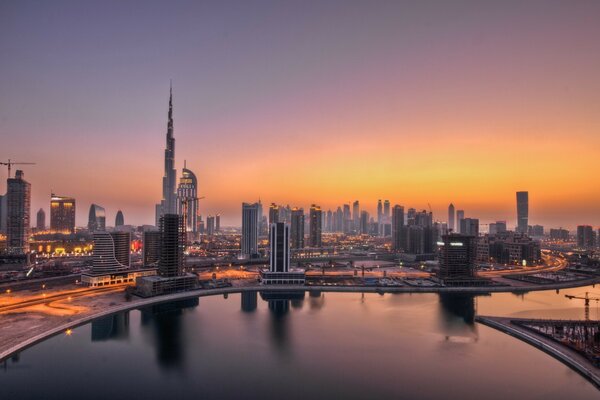 The city on the background of sunset