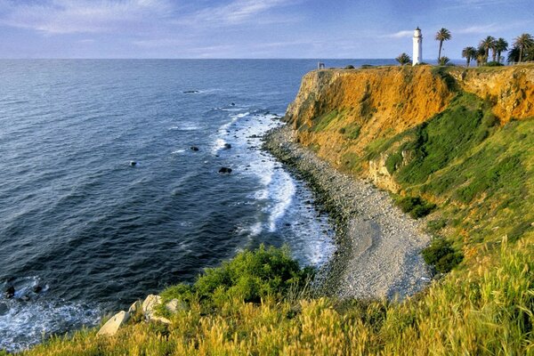 A picture of a calm sea at a cliff