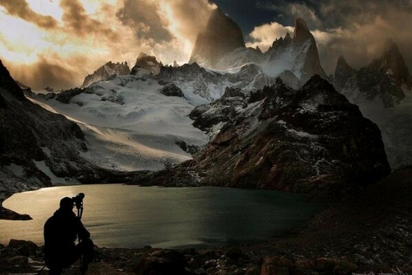 High mountains in thick clouds