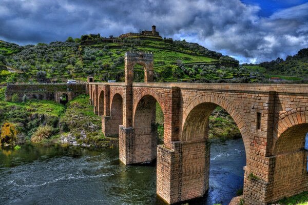 Architecture, arches of the high bridge over the river