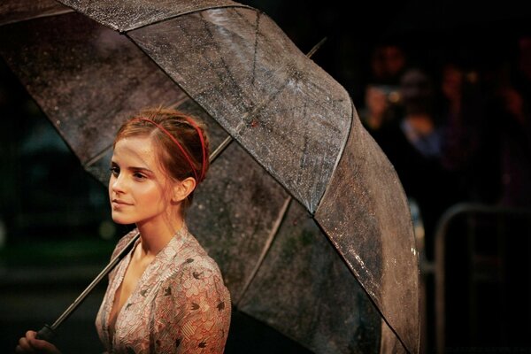 Portrait of a girl actress with an umbrella