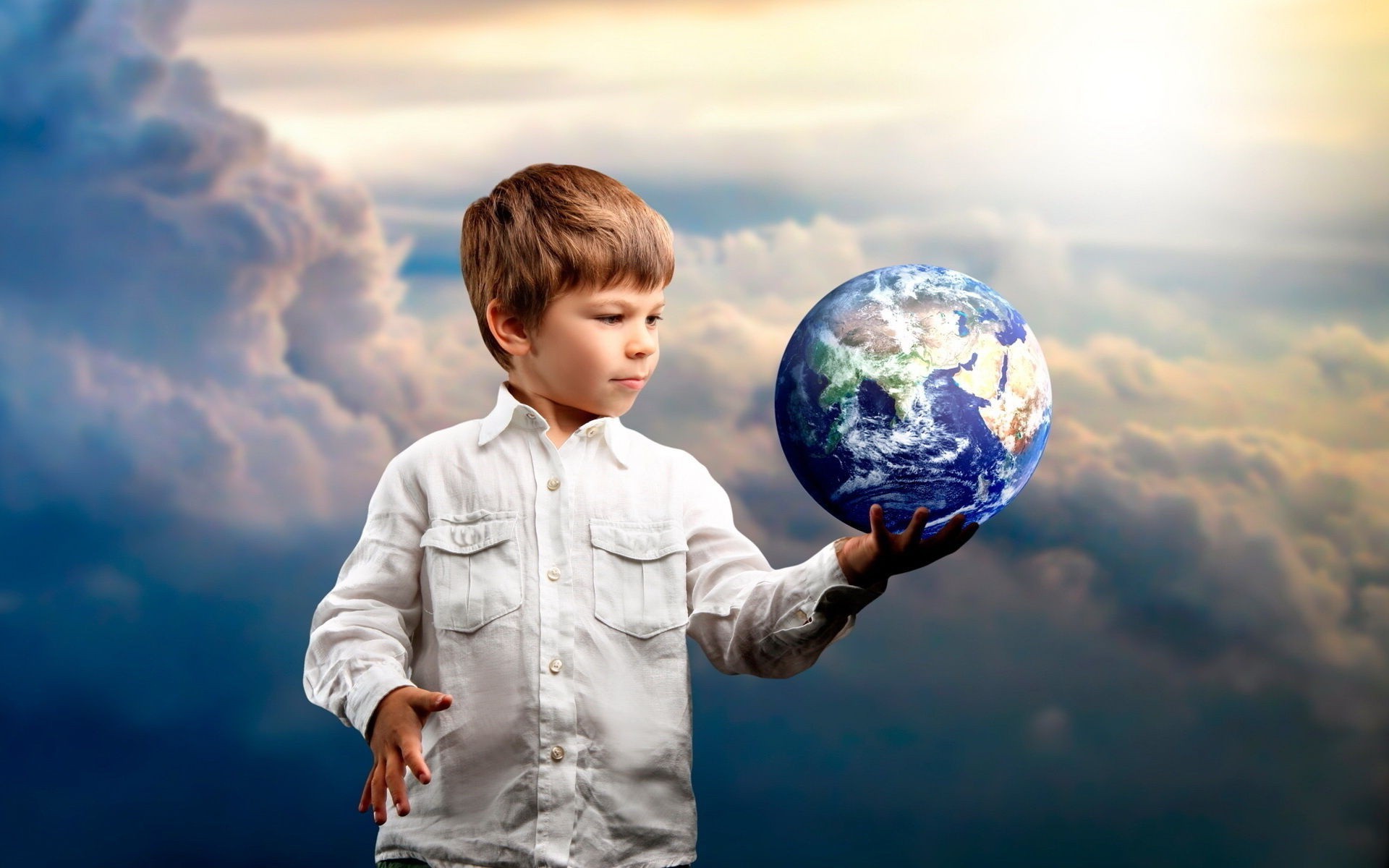 photo manipulation sky planet ball-shaped child spherical cloud sphere nature travel fun universe