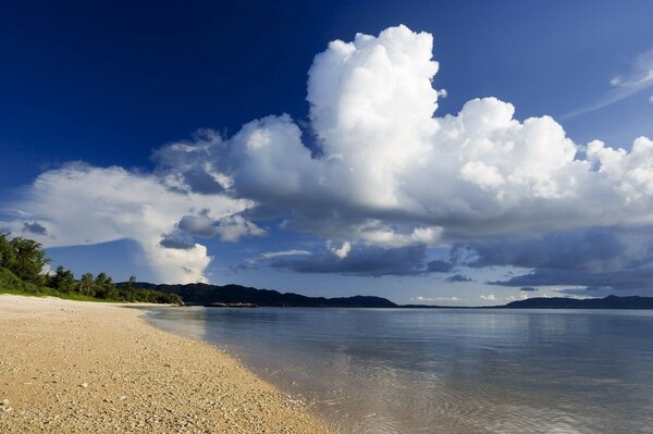 Ocean beach with clouds