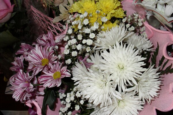 Bouquet of different bush chrysanthemums