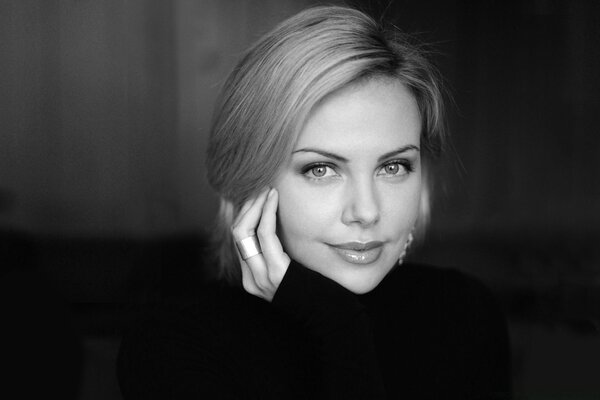 Black and white portrait of an actress with a short haircut