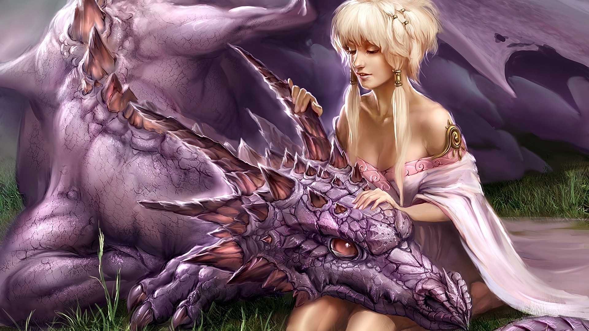 A beautiful woman with a powerful dragon wallpaper