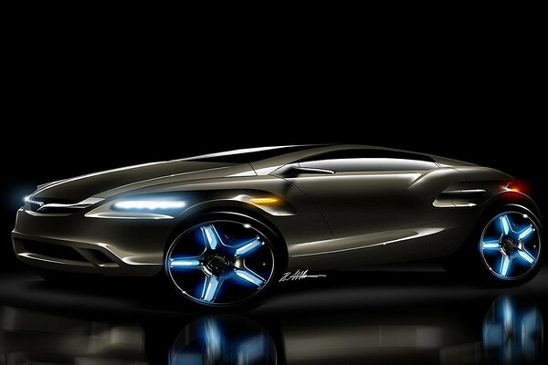 Neon discs. Sport car. The dream car. Car design