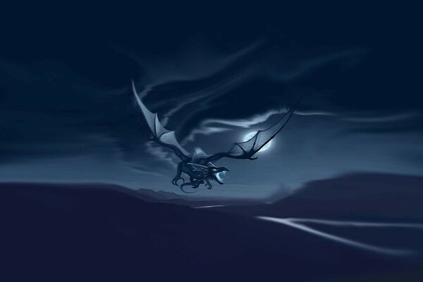 Flying dragon in the night background