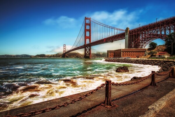 Ocean landscape, bridge over water