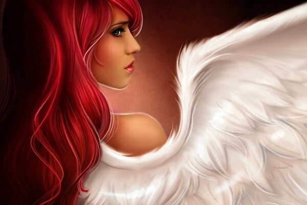 Glamorous girl with snow-white angel wings