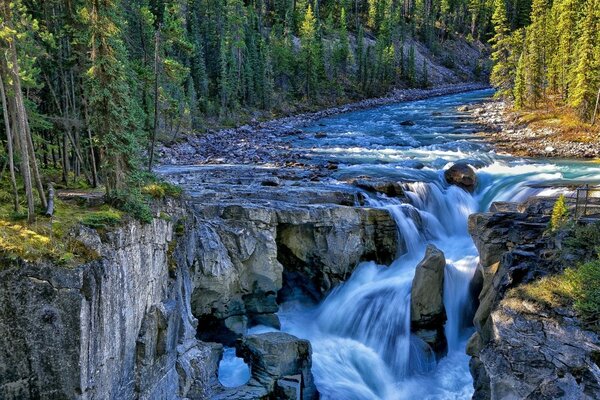 Der Wasserfluss durch die Steine in den Fluss