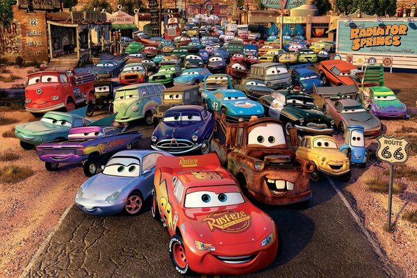 Foto di gruppo dei personaggi dei cartoni animati di Cars