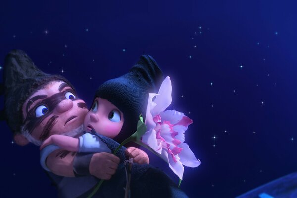 Image du dessin animé gnomeo & juliet sur le fond des étoiles et de la lune