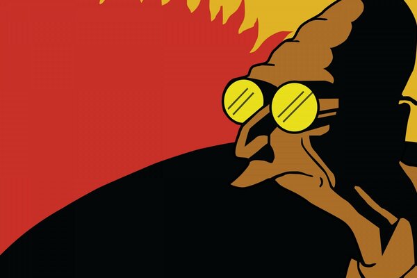 Silhouette Futurama du professeur sur fond rouge