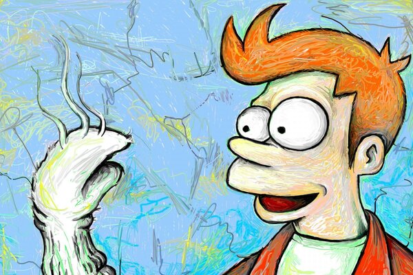 Drawing of the cartoon character futurama claw-hand