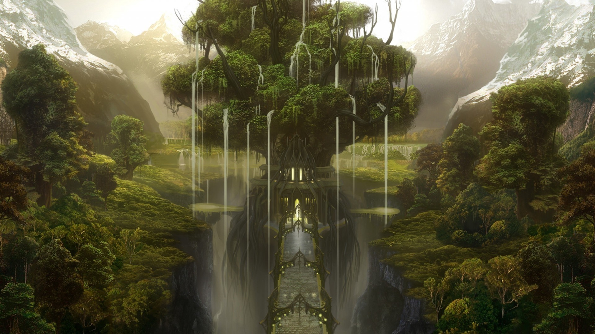 fantasy natura cascata di acqua albero foglia di legno di viaggio fiume nebbia paesaggio all aperto nebbia montagna roccia foresta tropicale autunno parco