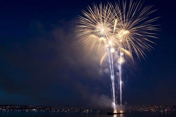 Súper fuegos artificiales en el cielo oscuro